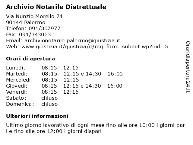 Orari di apertura Archivio Notarile Distrettuale Via Nunzio